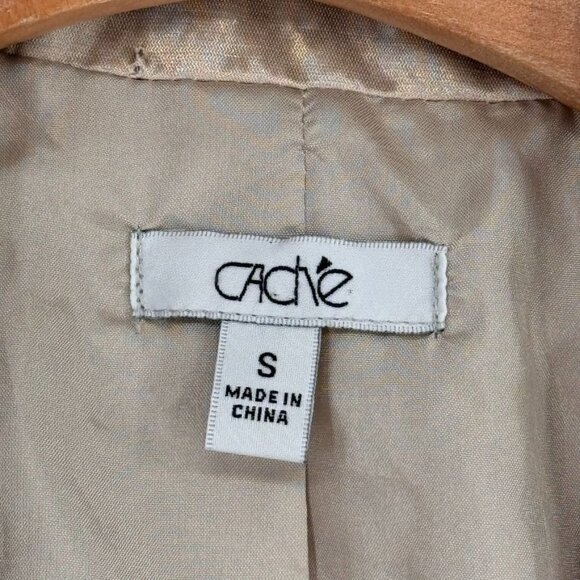 Cache Womens Beige Metallic Jacket coat size Small Nylon crinkle pockets - Picture 3 of 11